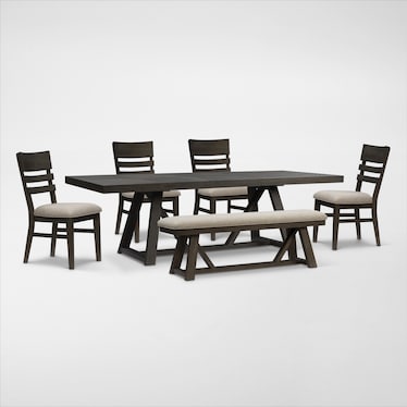 Edison Extendable Dining Table, 4 Dining Chairs and Bench