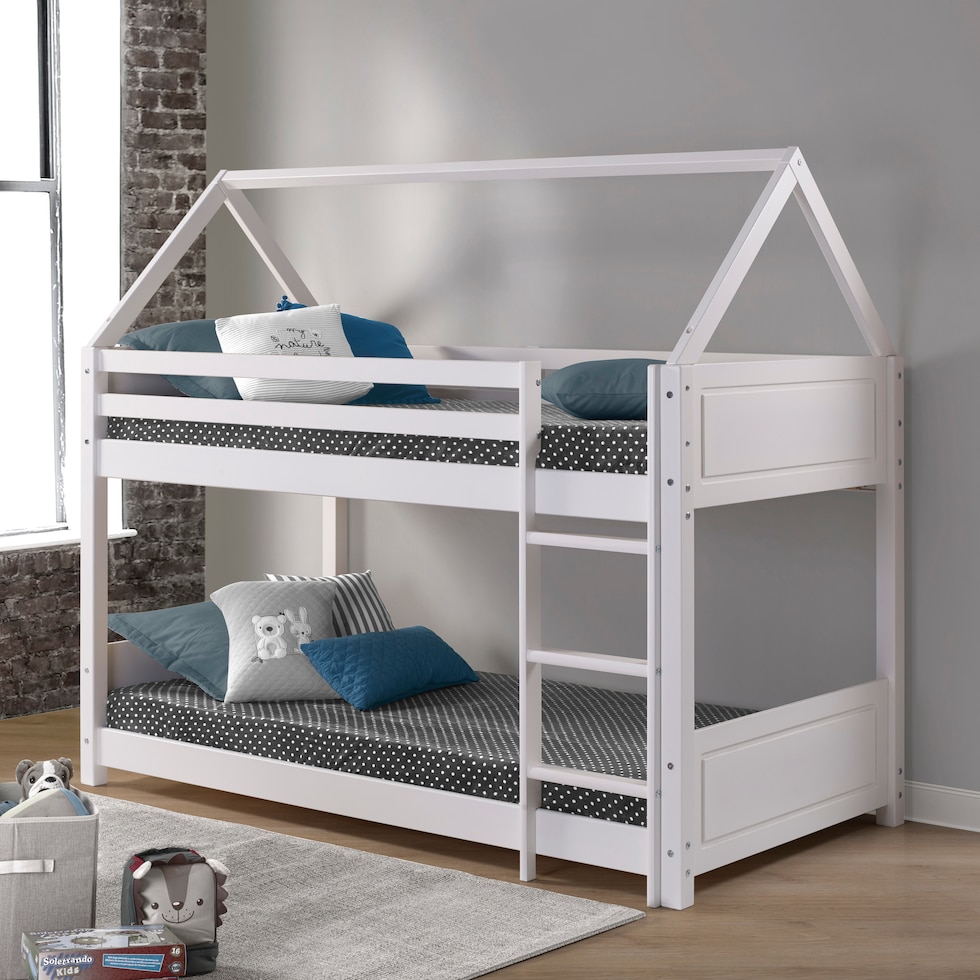 effie white twin over twin bunk bed   