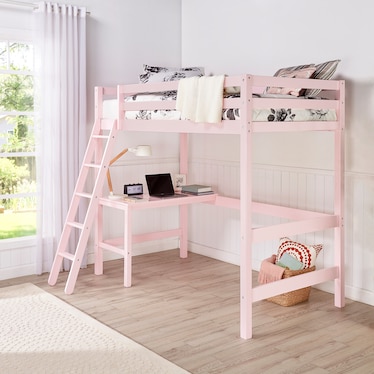 Elara Twin Loft Bed with Desk - Pink
