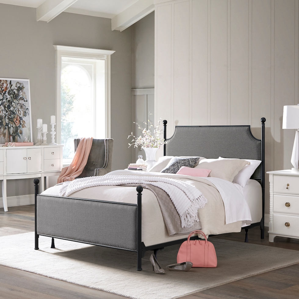 elena gray black queen bed   