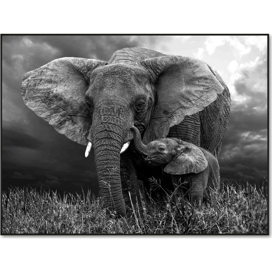 elephant mother and baby black wall art   
