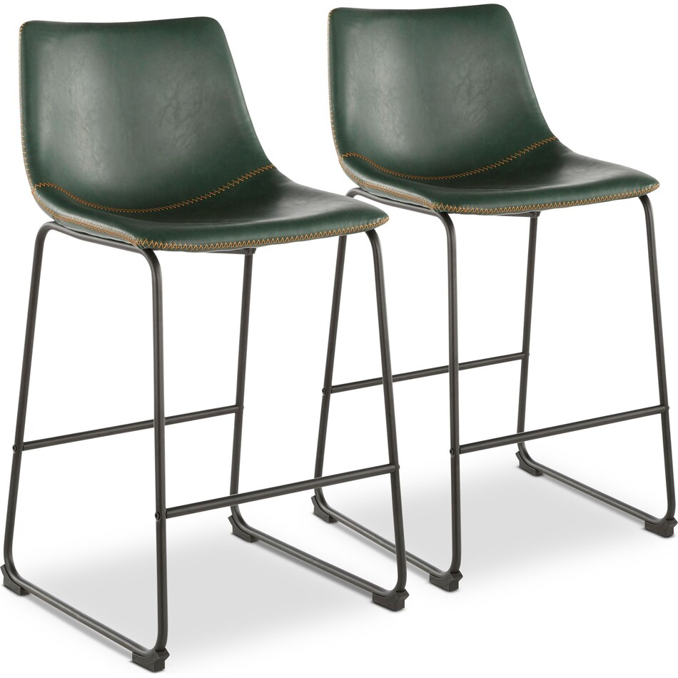 Eli Set of 2 CounterHeight Stools Green Vegan Leather Value City
