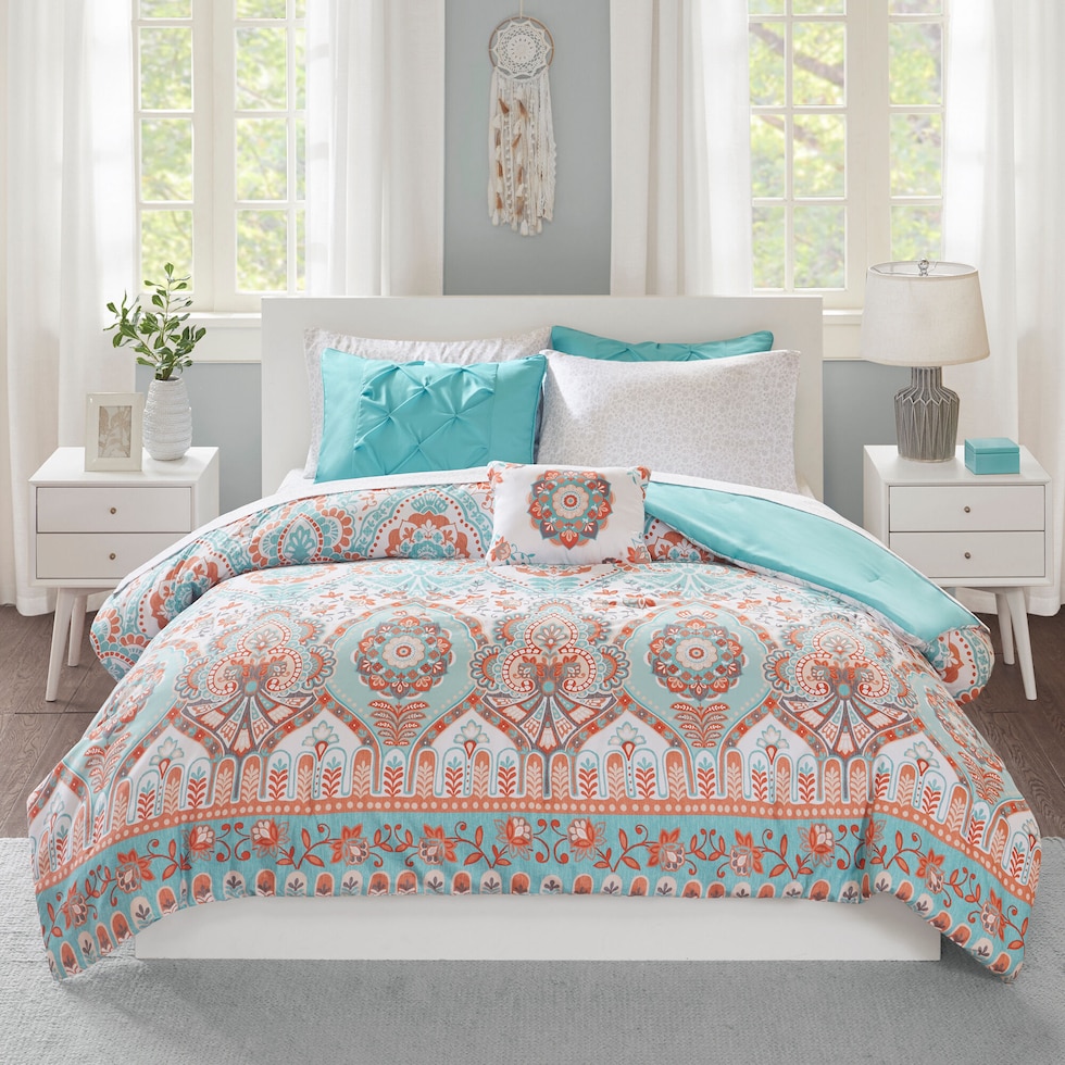 eliana blue queen bedding set   