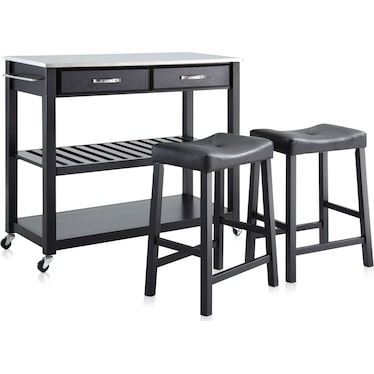 Elias Kitchen Cart and Set of 2 Stools