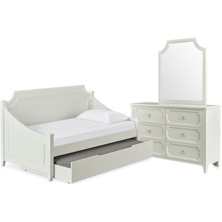 Elle 5 Piece Trundle Daybed Bedroom Set, Mirror Dresser Set
