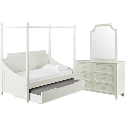 Elle 5-Piece Twin Trundle Canopy Daybed Bedroom Set with Dresser and Mirror - Gray