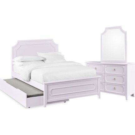 Elle 5-Piece Full Trundle Bedroom Set with Dresser and Mirror - Lavender