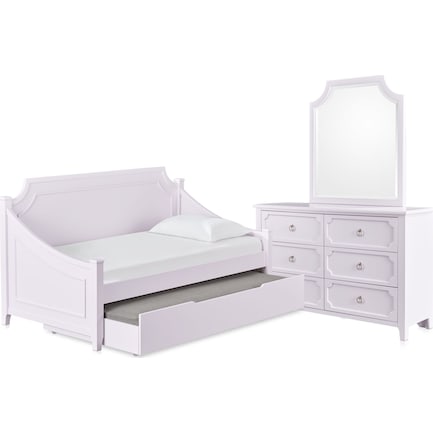 Elle 5-Piece Twin Trundle Daybed Bedroom Set with Dresser and Mirror - Lavender