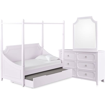 Elle 5-Piece Twin Trundle Canopy Daybed Bedroom Set with Dresser and Mirror - Lavender
