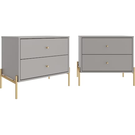 Elowen Set of 2 2 Drawer Nightstands - Gray