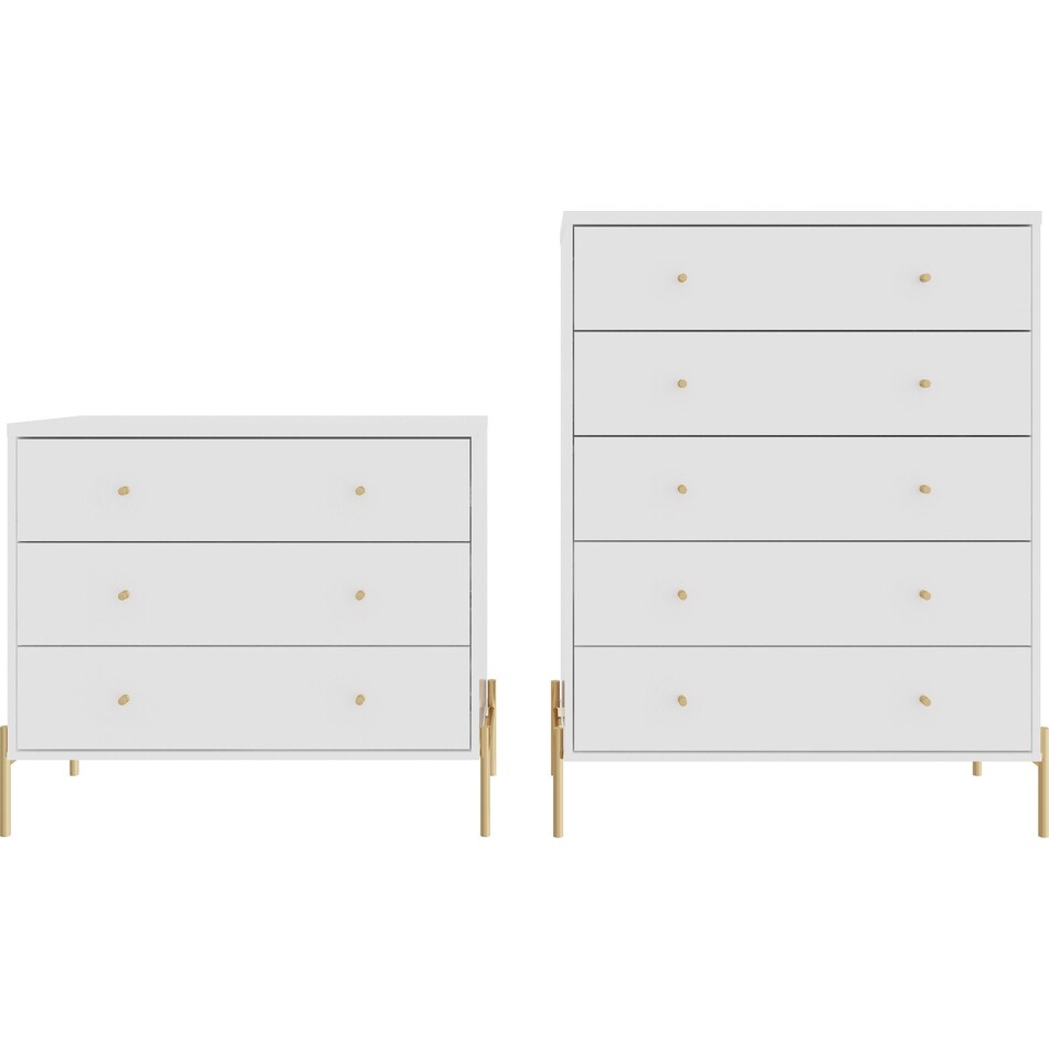 Elowen 3 Drawer Dresser and Chest Set White Gloss Value City Furniture