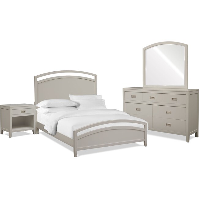 Bedroom Furniture - Emerson 6-Piece Panel Bedroom Set with Nightstand, Dresser and Mirror