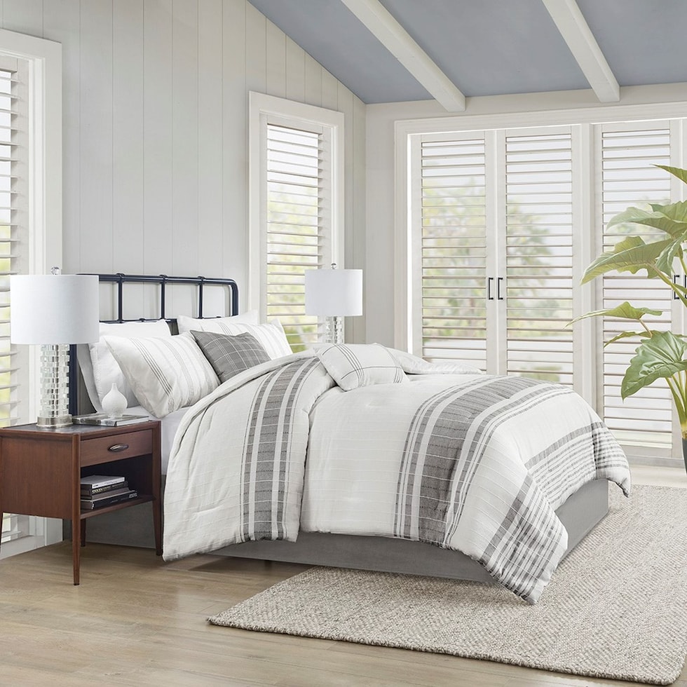 emily white gray king california king bedding set   