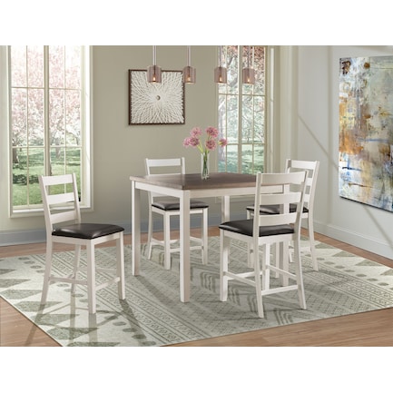 Emmaline Counter-Height Dining Table and 4 Stools - Cream/Brown