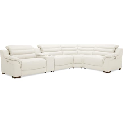 Enzo 6 Piece Dual Power Reclining, White Leather Reclining Sofa With Console