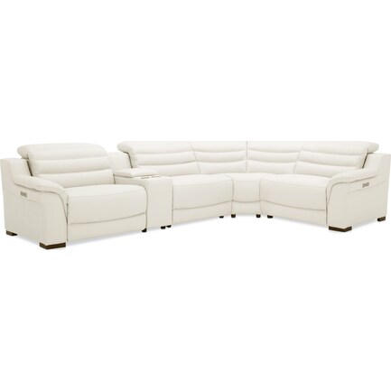 Enzo 6 Piece Dual Power Reclining Sectional With 3 Seats White Value City Furniture Enzo 6 Piece Dual Power Reclining, White Leather Reclining Sofa With Console