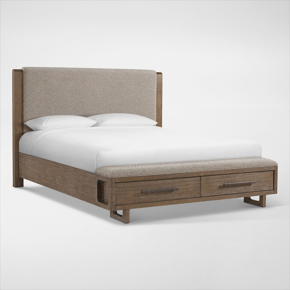 evans light brown king bed   
