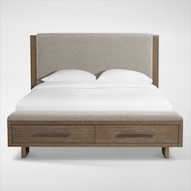 evans light brown king bed   