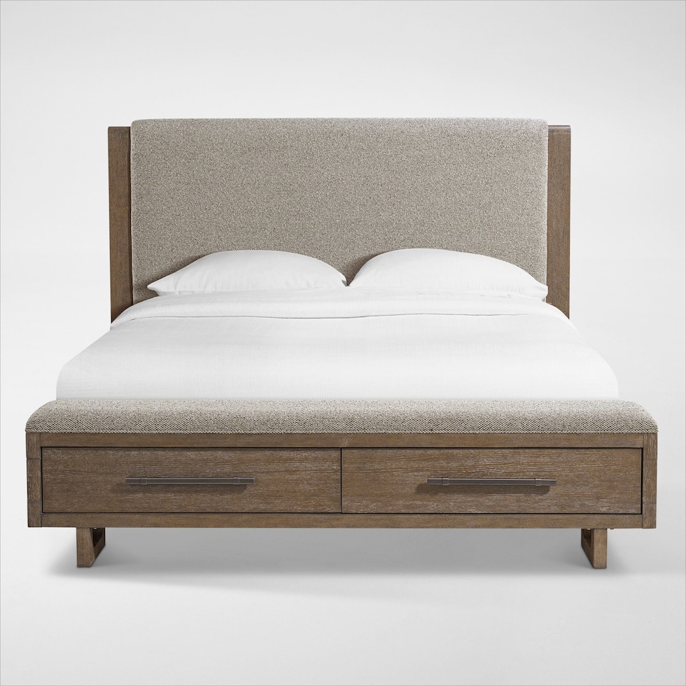 evans light brown queen bed   
