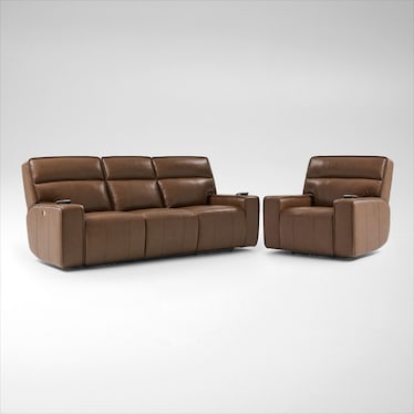 Everest Triple-Power Reclining Sofa and Recliner Set - Brown