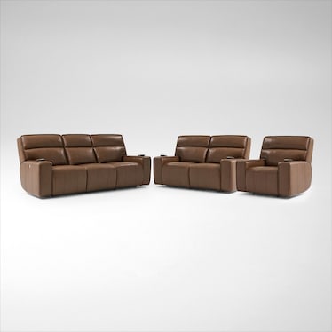 Everest Triple-Power Reclining Sofa, Loveseat and Recliner Set - Brown