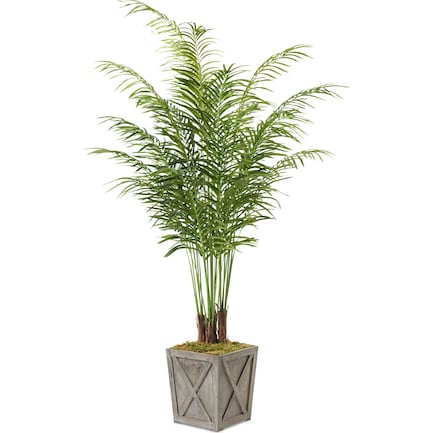 Faux 7' Areca Palm Plant with Farmhouse Wood Planter - Medium