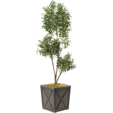 Faux 8' Olive Tree with Farmhouse Wood Planter - Large