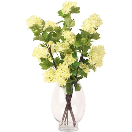 Faux Snowball Branches in Glass Vase