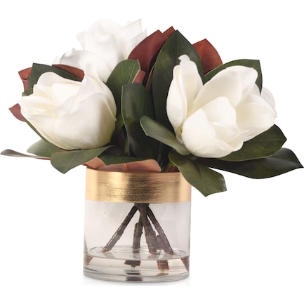 Faux Magnolias in Glass Vase