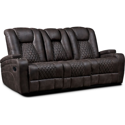 Value City Furniture, Clyde Dark Brown Leather Power Reclining Sofa
