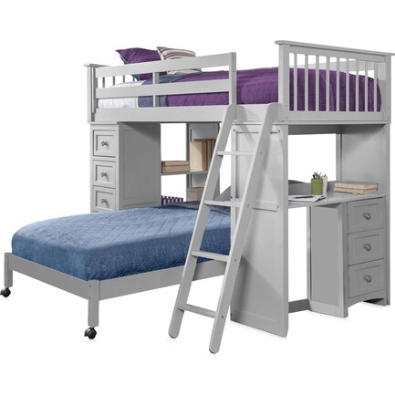 Flynn Twin Loft Bed with Desk and Chest - Gray