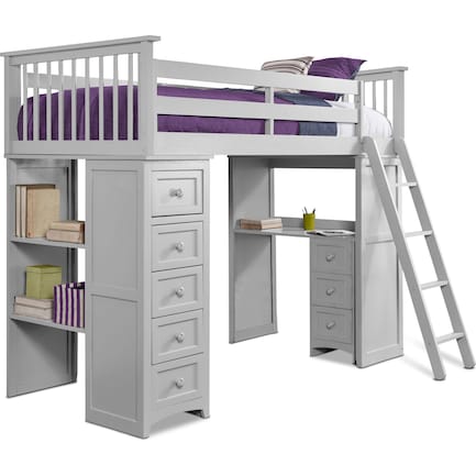 Flynn Twin Loft Bed with Desk and Chest - Gray