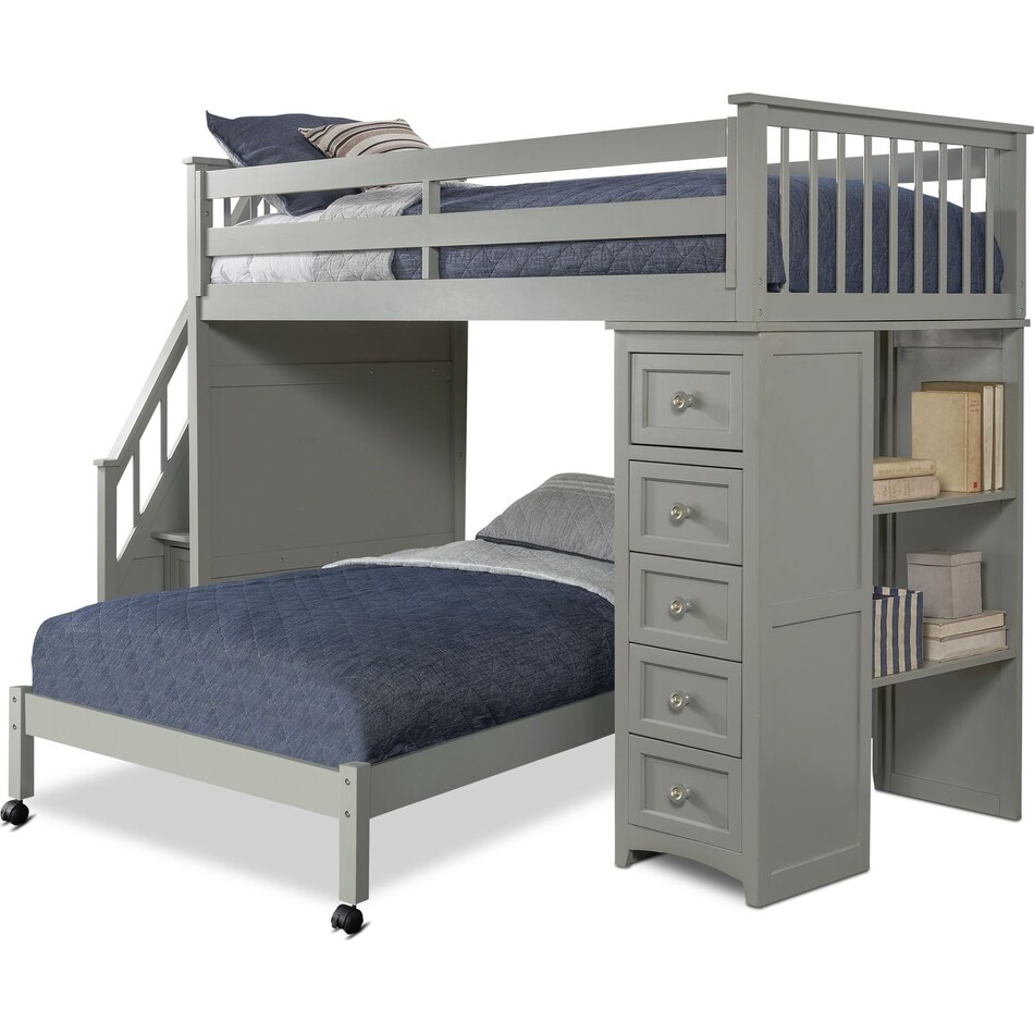 flynn youth gray twin over full loft bed with chest   