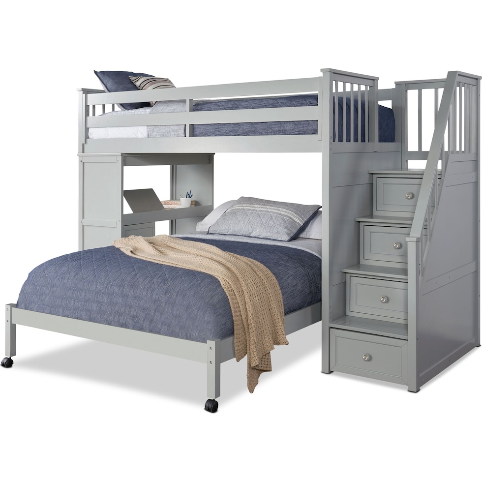 flynn youth gray twin over full stair loft bed with desk   