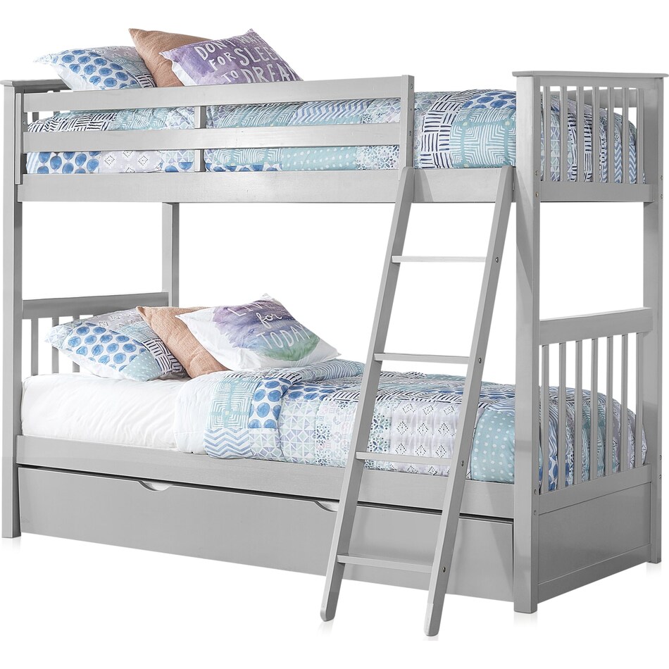 flynn youth gray twin over twin bunk bed with trundle   