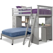 flynn youth gray twin over twin loft bed with desk and chest   