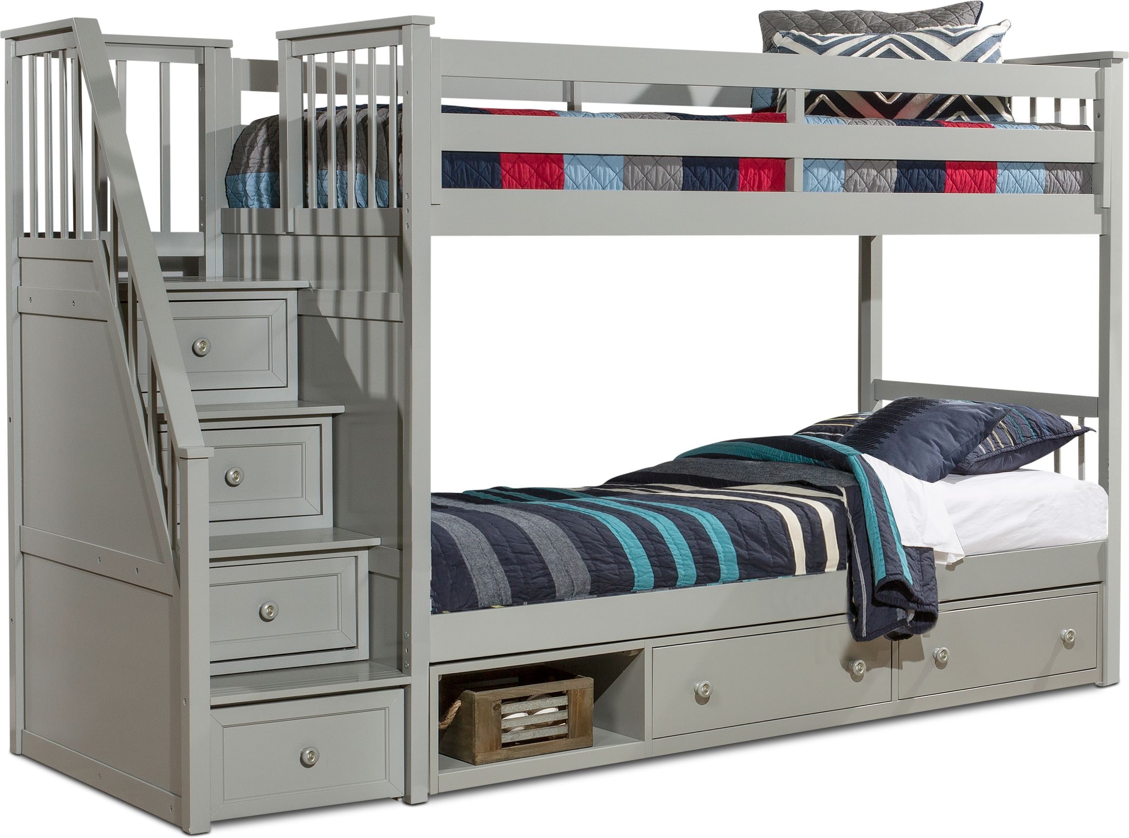 bunk beds with drawers in stairs