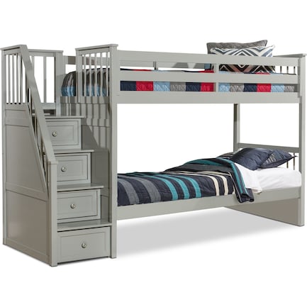 Flynn Twin over Twin Bunk Bed with Storage Stairs - Gray