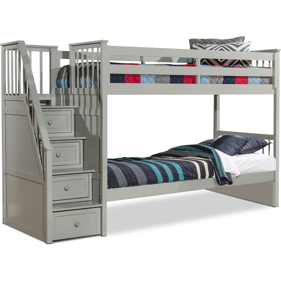 flynn youth gray twin over twin stair bunk bed   