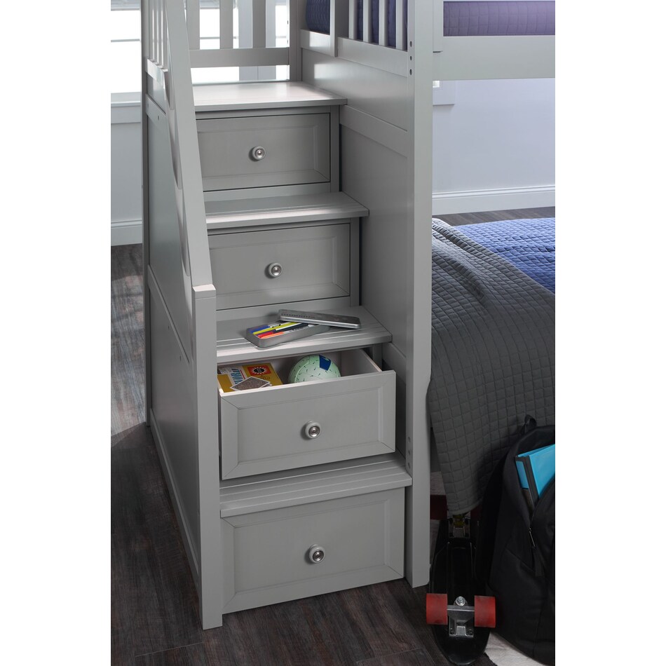 flynn youth gray twin over twin stair bunk bed   