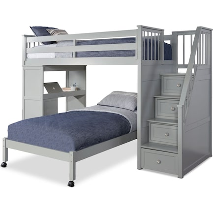 Flynn Twin over Twin Loft Bed with Storage Stairs and Desk - Gray