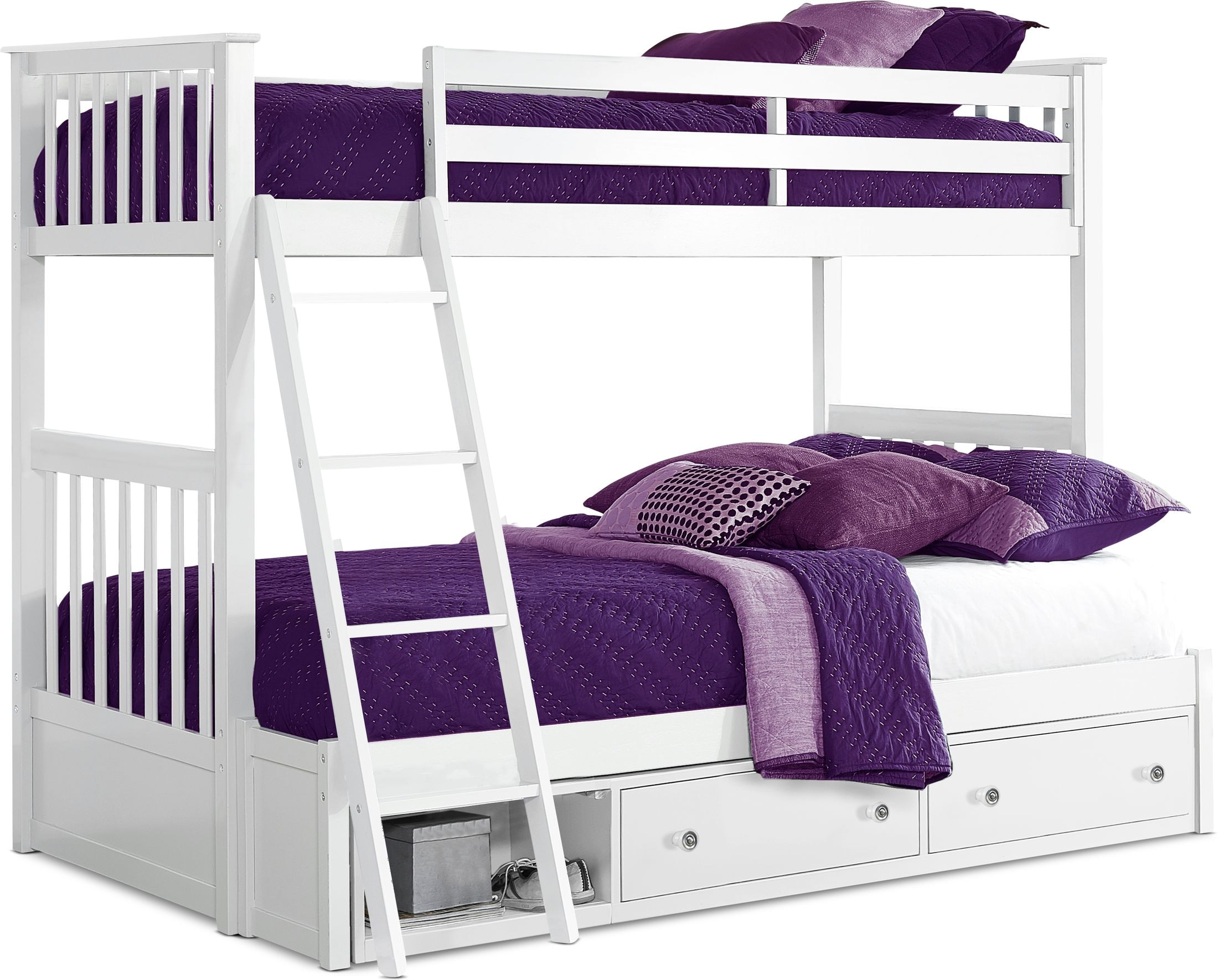 Flynn Twin Over Full Storage Bunk Bed - White | Value City Furniture