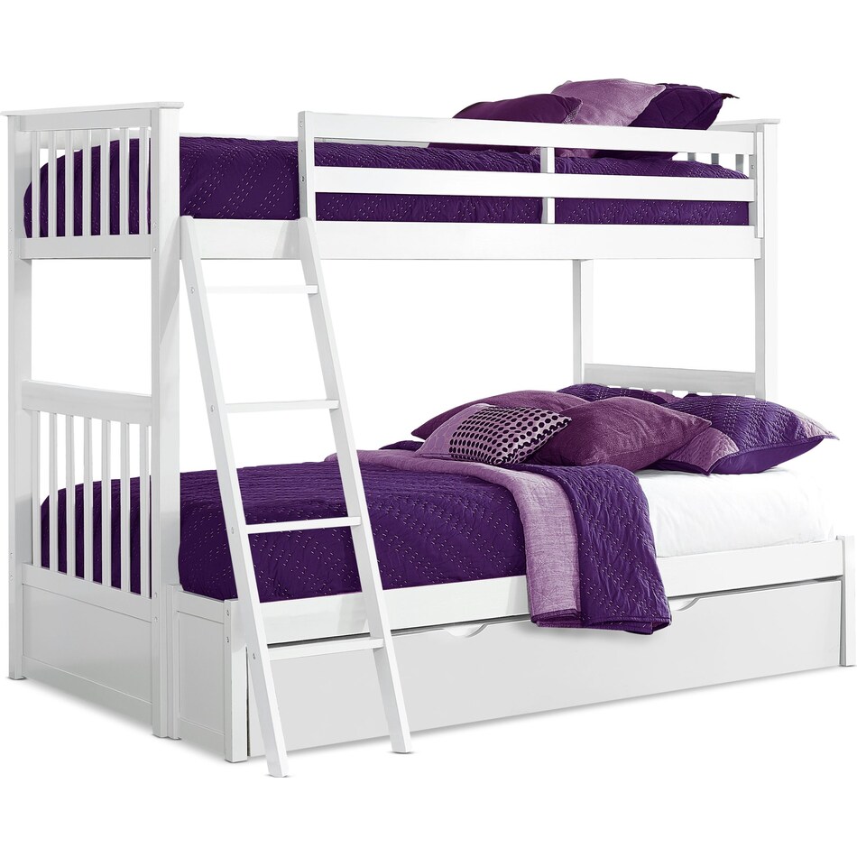 flynn youth white twin over full bunk bed with trundle   