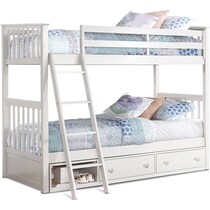 flynn youth white twin over twin bunk bed with drawer storage   