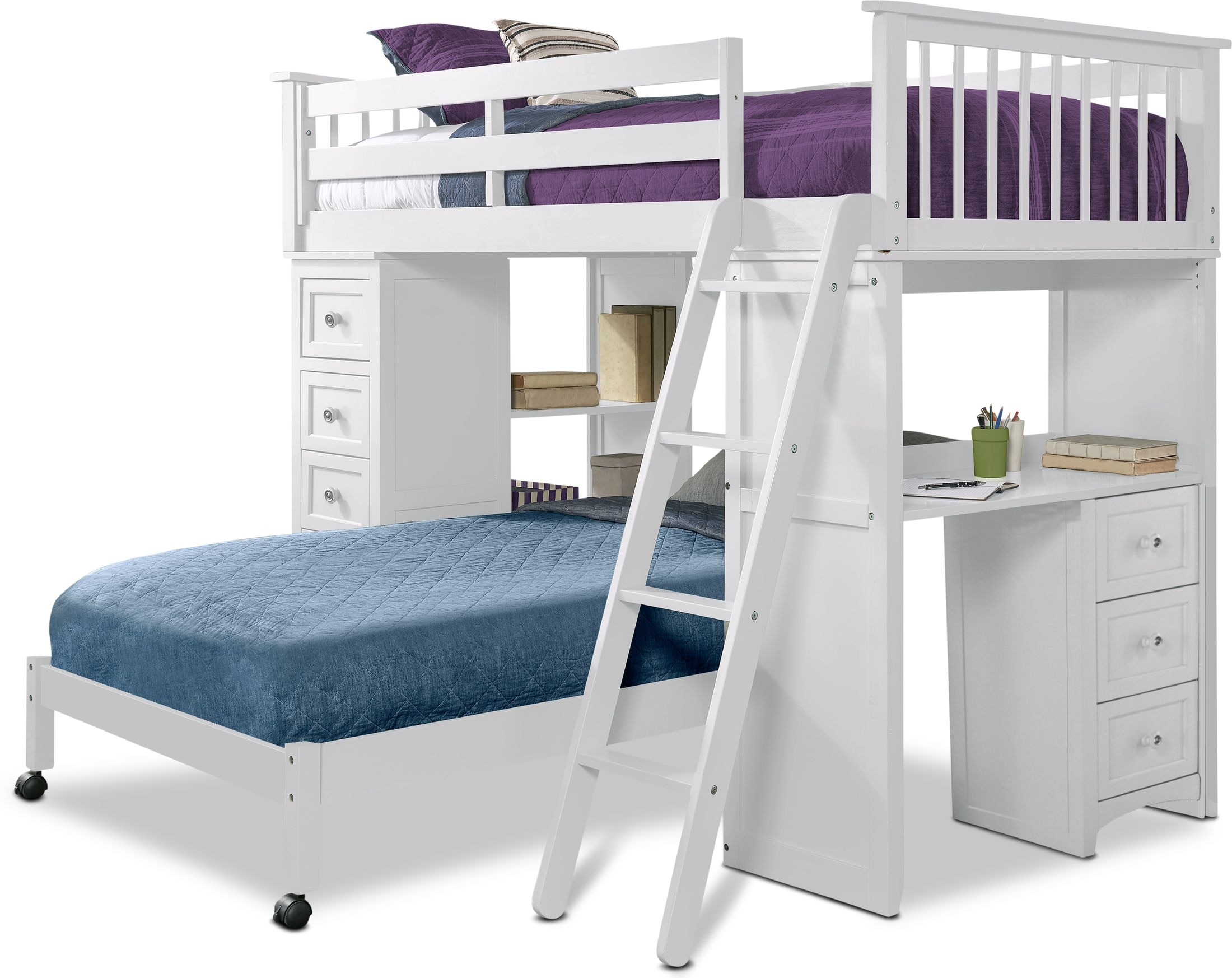 Undefined Value City Furniture, Flynn Twin Loft Bed With Storage Stairs And Desk White