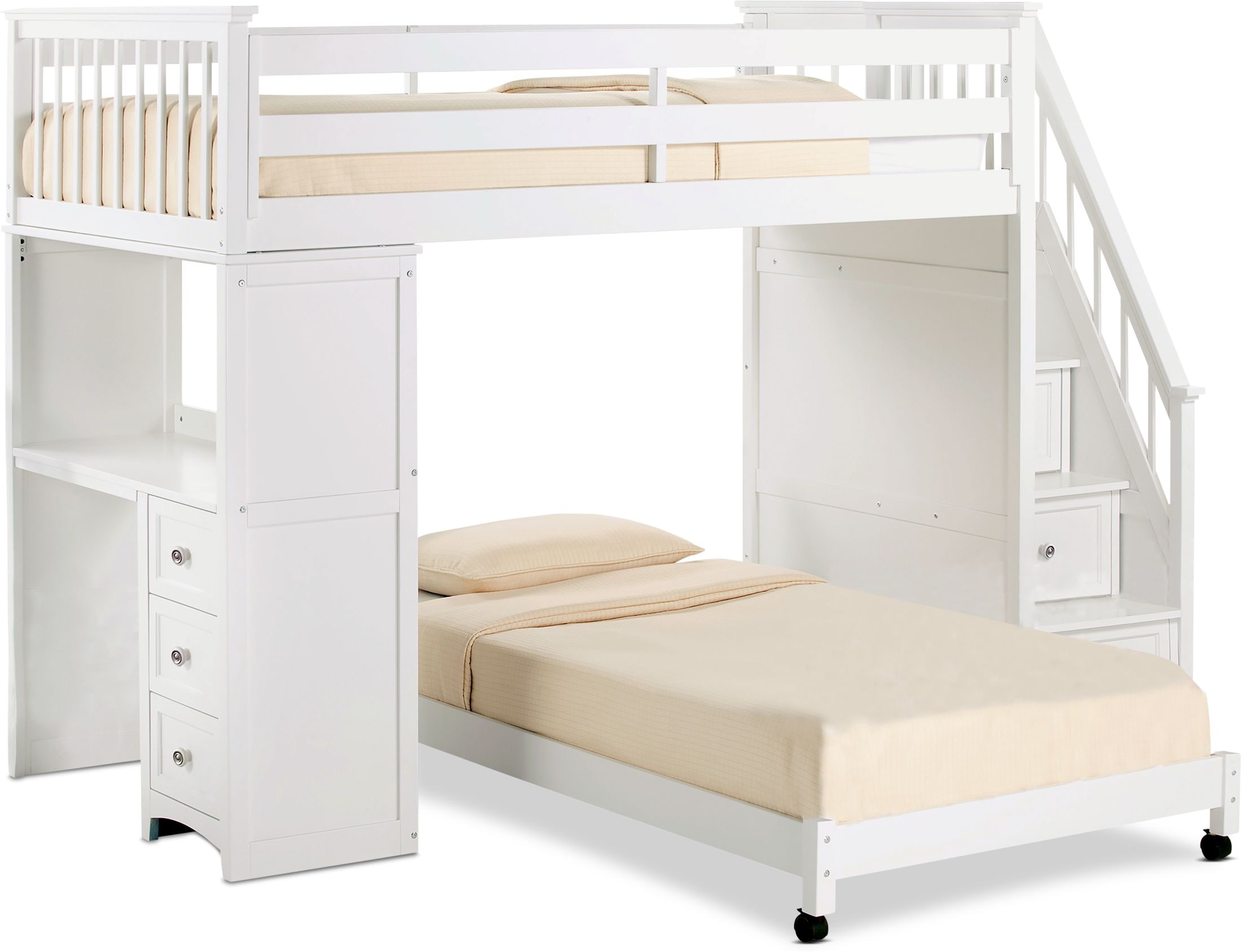 bunk beds with a slide and stairs