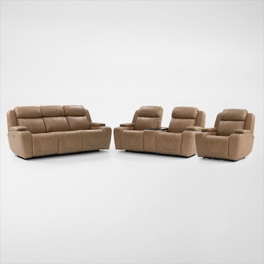 Forte Dual-Power Reclining Sofa, Loveseat with Cooling Console, and Recliner