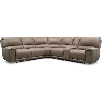 Gallant 6-Piece Dual-Power Reclining Sectional with 3 Reclining Seats - Taupe
