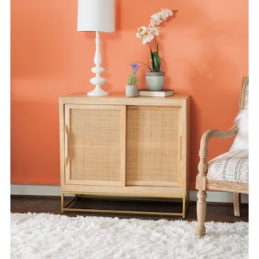 Gelda Rattan Nightstand with Sliding Doors