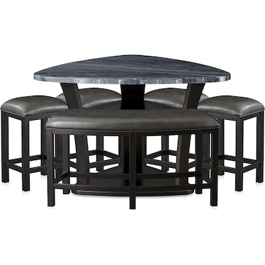 Gibson Marble Dining Table, 4 Backless Stools and 1 Curve Bench